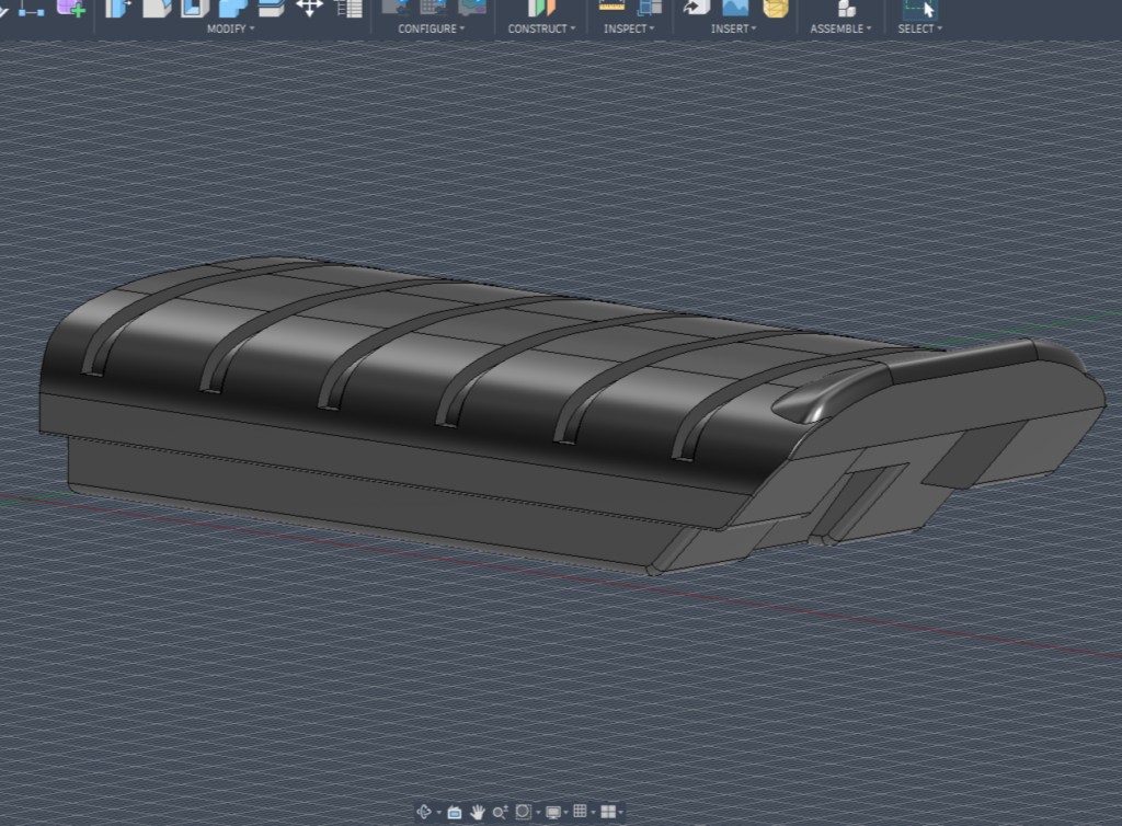 CAD model of the redesigned Triumph T2080227 footrest rubber developed by Tiger Forge Designs using a 3D scan as a dimensional reference.